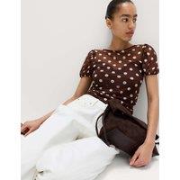 M&S Mesh Polka Dot Fitted Top Brown Mix