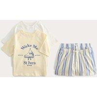 M&S 2 Pack Boat Graphic Short Pyjamas (1-8 Yrs) Yellow Mix