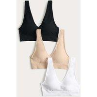 M&S 3 Pack Seamless V-Neck Crop Tops Black Mix