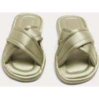 M&S Satin Cross Strap Open Toe Mule Slippers Green