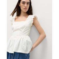 M&S Square Neck Peplum Top Soft White