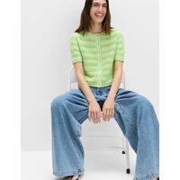 M&S Cotton Blend Textured Cropped Cardigan Soft Green