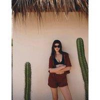 M&S Cotton Blend Textured Cropped Cardigan Brandy