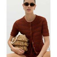 M&S Cotton Blend Textured Cropped Cardigan Brandy