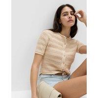 M&S Cotton Blend Textured Cropped Cardigan Light Cream