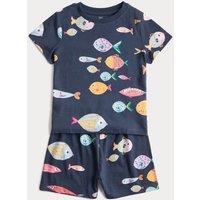 M&S Pure Cotton Fish Pyjamas (1-8 Yrs) Blue
