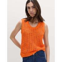 M&S Cotton Rich Crochet-Style Scoop Neck Knitted Vest Marmalade