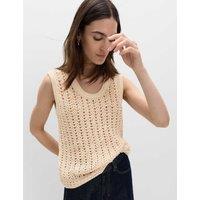 M&S Cotton Rich Crochet-Style Scoop Neck Knitted Vest Blonde