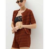 M&S Cotton Blend Tie Front Knitted Shorts Brandy