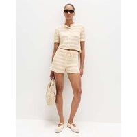 M&S Cotton Blend Tie Front Knitted Shorts Light Cream