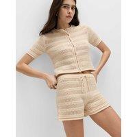 M&S Cotton Blend Tie Front Knitted Shorts Light Cream