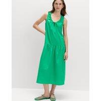 M&S Pure Cotton Tie Detail Midi Tiered Dress Green