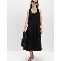 M&S Pure Cotton Tie Detail Midi Tiered Dress Black