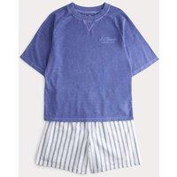 M&S Graphic Striped Short Pyjamas (6-16 Yrs) Blue