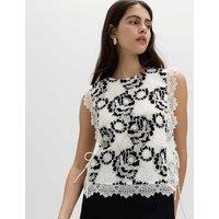 M&S Lace Tie Detail Top Black Mix