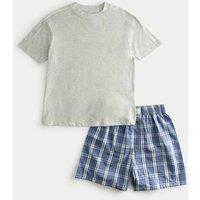 M&S Pure Cotton Checked Short Pyjamas (6-16 Yrs) Blue
