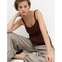 M&S Cotton Rich Textured Scoop Neck Knitted Vest Conker