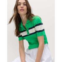 M&S Striped Collared Slim Fit Knitted Top Bright Green