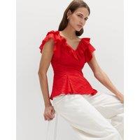 M&S Embroidered Frill Detail Top Rouge