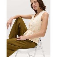 M&S Pure Cotton Textured Cropped Knitted Vest Vanilla