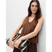 M&S Pure Cotton Textured Cropped Knitted Vest Conker