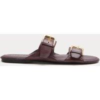 Per Una Leather Double Buckle Flat Sandal Burgundy