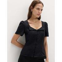 M&S Cotton Blend Lace Detail Waisted Top Black