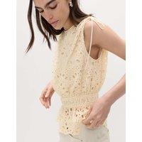 M&S Cutwork Detail Waisted Top Ivory