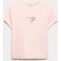 M&S Cotton Rich Beaded Graphic T-Shirt (6-16 Yrs) Light Pink