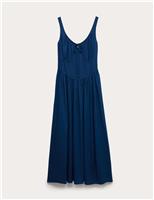 Linen Rich Round Neck Strappy Midi Swing Dress