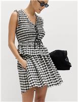 Cotton Blend Gingham Mini Circle Skirt