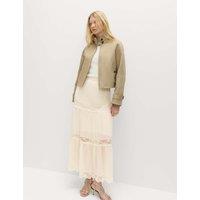 M&S Lace Insert Midi Tiered Skirt Ivory