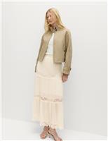 Lace Insert Midi Tiered Skirt