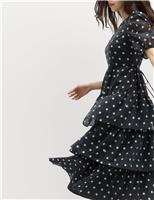 Lyocell Rich Polka Dot Midi Tiered Dress