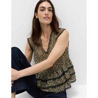 M&S Ditsy Floral V-Neck Ruffle Top Black Mix