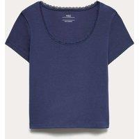 M&S Cotton Rich Lace Trim Fitted Crop T-Shirt (6-16 Yrs) Navy