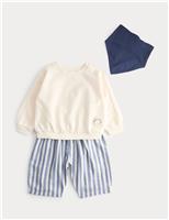 M&S 3 Piece Seagull Sweat & Striped Trousers Outfit (0-5 Yrs) Multi