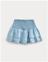 M&S Pure Cotton Shirred Ra-ra Skort (6-16 Yrs) Light Denim