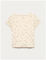 M&S Cotton Rich Lace Trim Fitted Crop T-Shirt (6-16 Yrs) Red