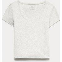 M&S Cotton Rich Lace Trim Fitted Crop T-Shirt (6-16 Yrs) Grey Marl