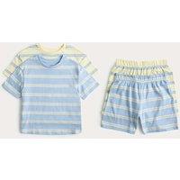 M&S 2 Pack Pure Cotton Striped Pyjama Sets (1-8 Yrs) Blue