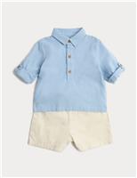 M&S Seersucker Shirt and Chino Shorts Outfit (0-5 Yrs) Blue Mix