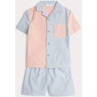 M&S Pure Cotton Striped Woven Short Pyjamas (1-8 Yrs) Red Mix