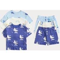 M&S 3 Pack Patterned Pyjama Sets (1-8 Yrs) Blue
