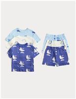 M&S 3 Pack Patterned Pyjama Sets (1-8 Yrs) Blue