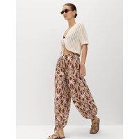 M&S Pure Cotton Printed Bubble Hem Beach Trousers Brown Mix