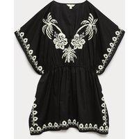 M&S Pure Cotton Embroidered Palm Placement Kaftan White Mix