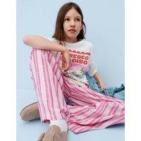 M&S Linen Blend Striped Wide Leg Trousers (6-16 Yrs) Pale Pink