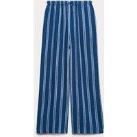 M&S Linen Blend Striped Wide Leg Trousers (6-16 Yrs) Navy