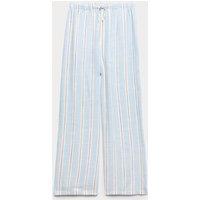 M&S Linen Blend Striped Wide Leg Trousers (6-16 Yrs) Powder Blue